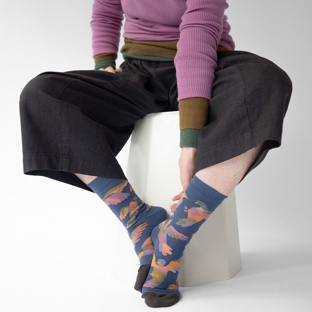 Chaussette Oiseaux Denim